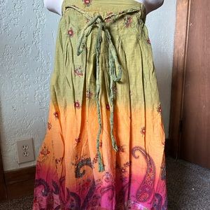 #94 Biographie brand multi-colored skirt with graphic designs on lower half